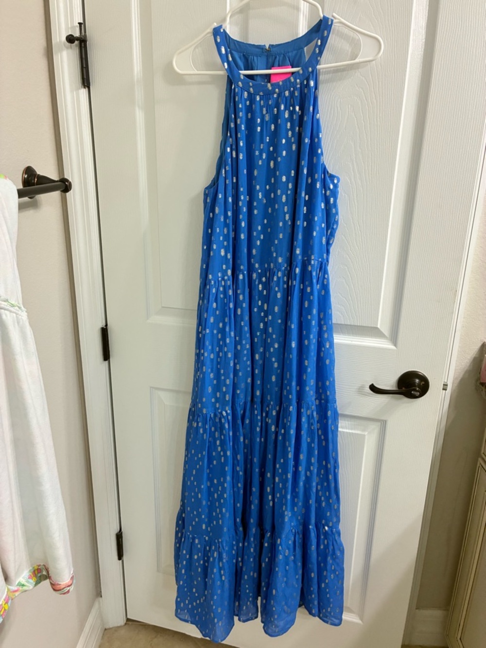 Lilly Pulitzer Blue Maxi Dress with Silver Dot Accents